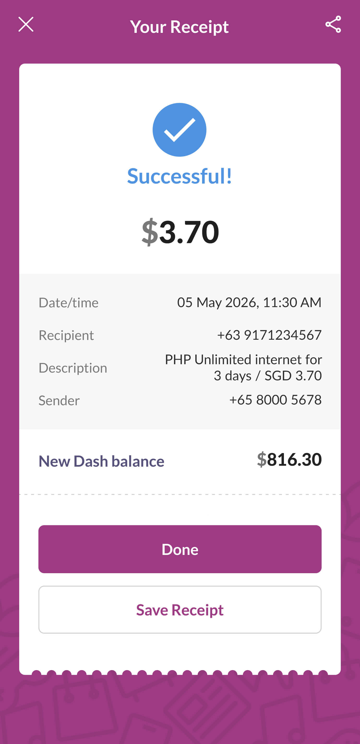 Top up completed!